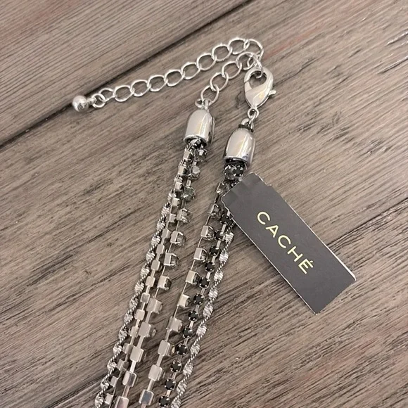 NWT [Cache] Silver Rhinestone Strands Tassle Lariat Pendant Adjustable Necklace - Picture 5 of 10